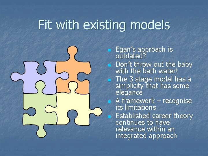 Fit with existing models n n n Egan’s approach is outdated? Don’t throw out Fit with existing models n n n Egan’s approach is outdated? Don’t throw out