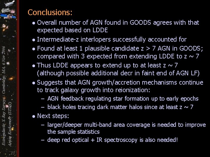 Conclusions: Overall number of AGN found in GOODS agrees with that expected based on