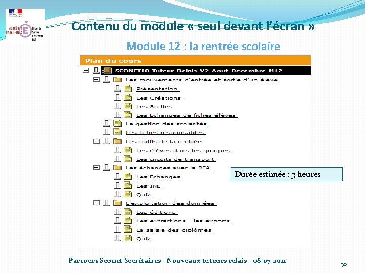 Contenu du module « seul devant l’écran » Module 12 : la rentrée scolaire