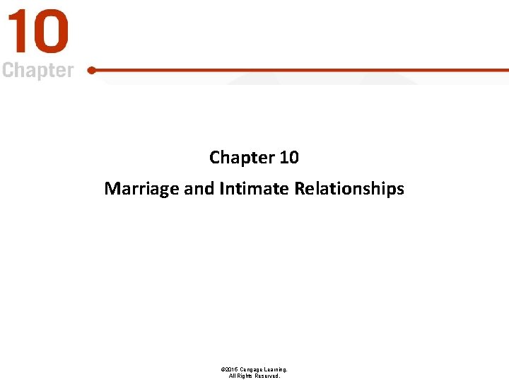 Chapter 10 Marriage and Intimate Relationships © 2015 Cengage Learning. All Rights Reserved. 