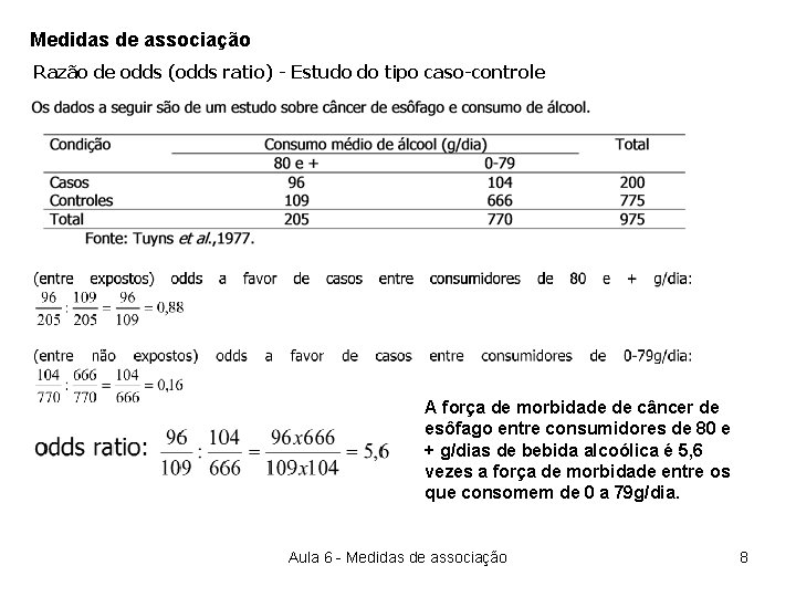 Medidas de associação Razão de odds (odds ratio) - Estudo do tipo caso-controle A