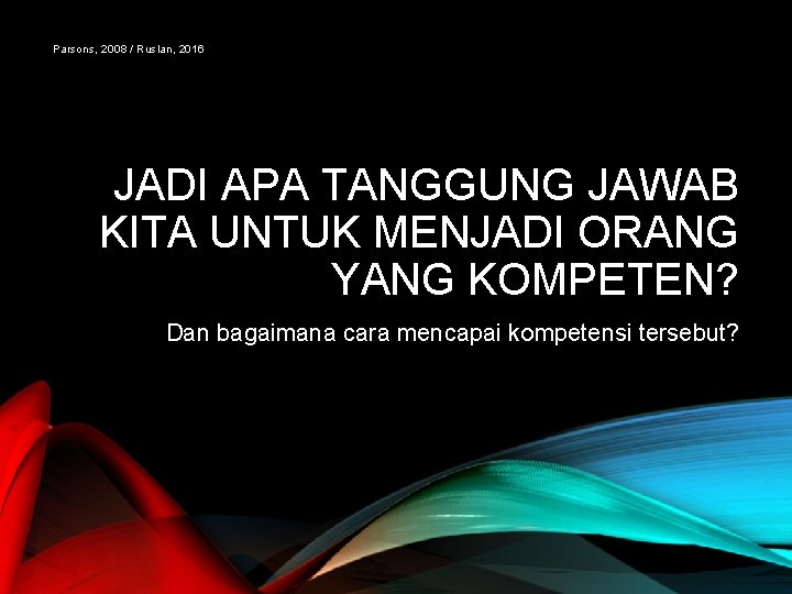 Parsons, 2008 / Ruslan, 2016 JADI APA TANGGUNG JAWAB KITA UNTUK MENJADI ORANG YANG