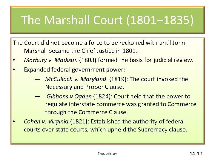 The Marshall Court (1801– 1835) The Court did not become a force to be