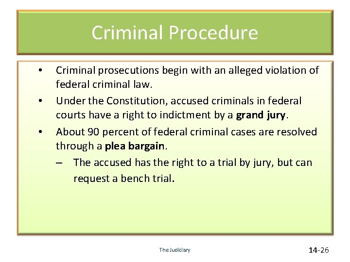 Criminal Procedure • • • Criminal prosecutions begin with an alleged violation of federal