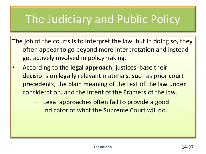 The Judiciary and Public Policy The job of the courts is to interpret the