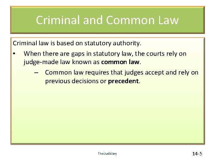 Criminal and Common Law Criminal law is based on statutory authority. • When there