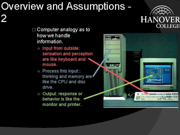 Overview and Assumptions 2 � Computer analogy as to how we handle information. ○