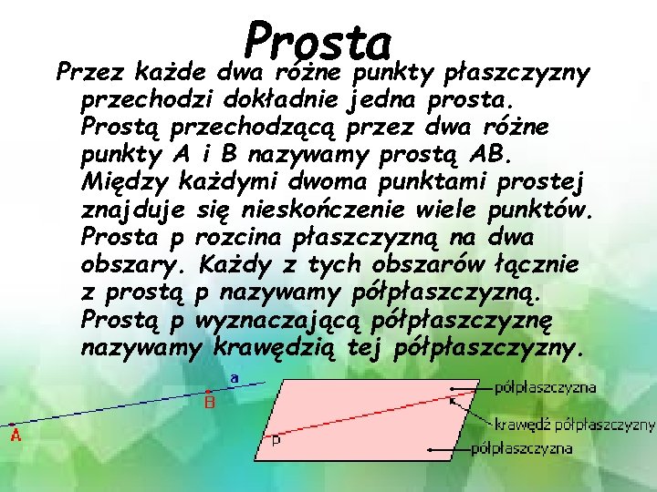 Prosta Przez każde dwa różne punkty płaszczyzny przechodzi dokładnie jedna prosta. Prostą przechodzącą przez