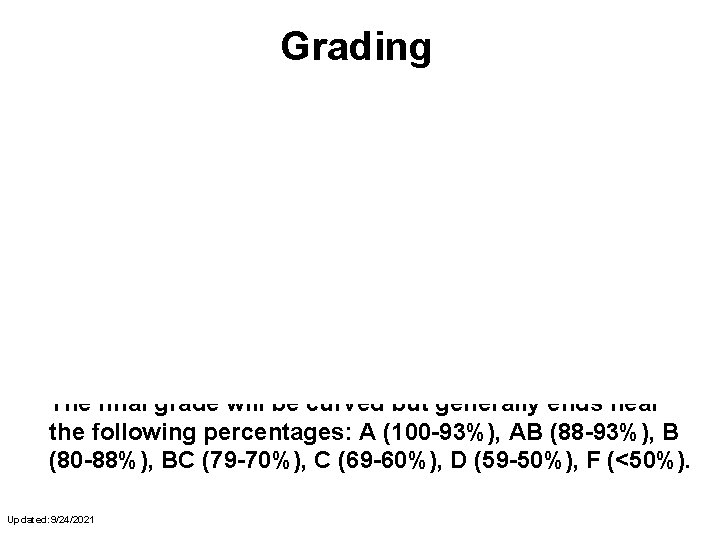 Grading The final grade will be curved but generally ends near the following percentages: