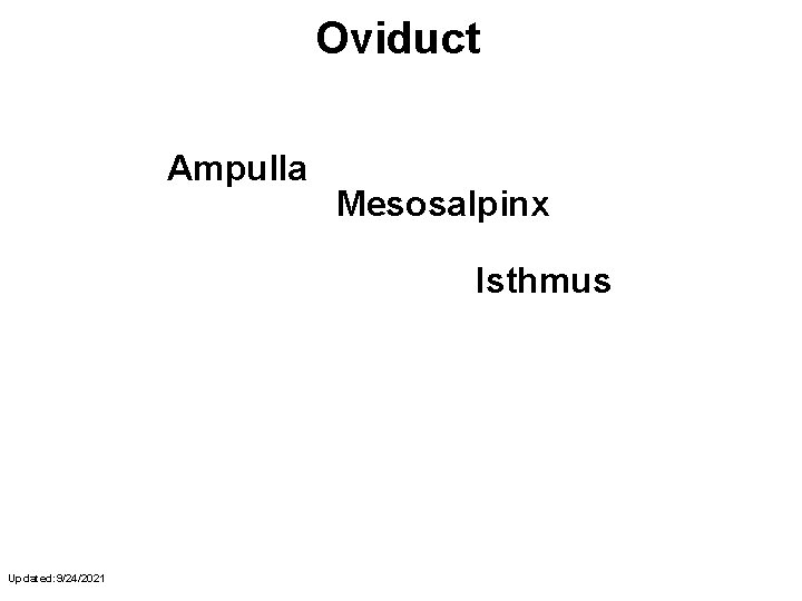 Oviduct Ampulla Mesosalpinx Isthmus UT Junction Uterine Horn Updated: 9/24/2021 