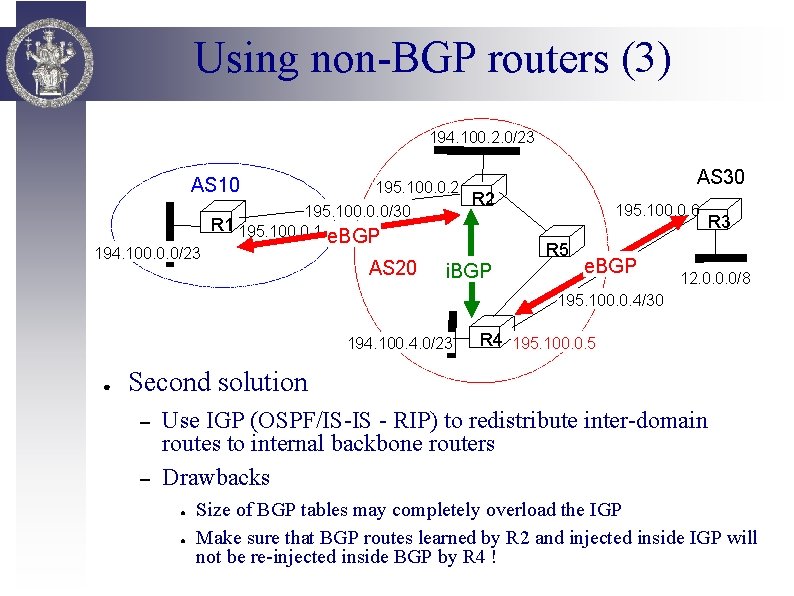Using non-BGP routers (3) 194. 100. 2. 0/23 AS 30 AS 10 194. 100.