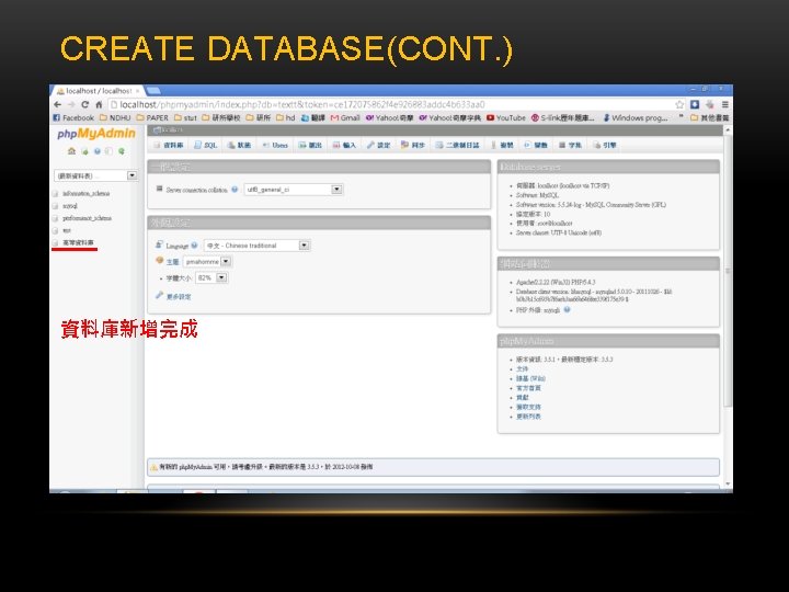 CREATE DATABASE(CONT. ) 資料庫新增完成 