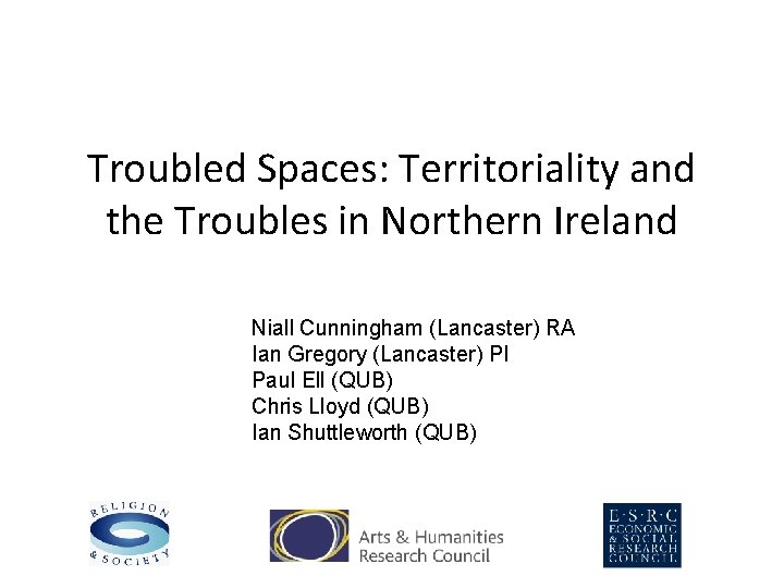 Troubled Spaces: Territoriality and the Troubles in Northern Ireland Niall Cunningham (Lancaster) RA Ian