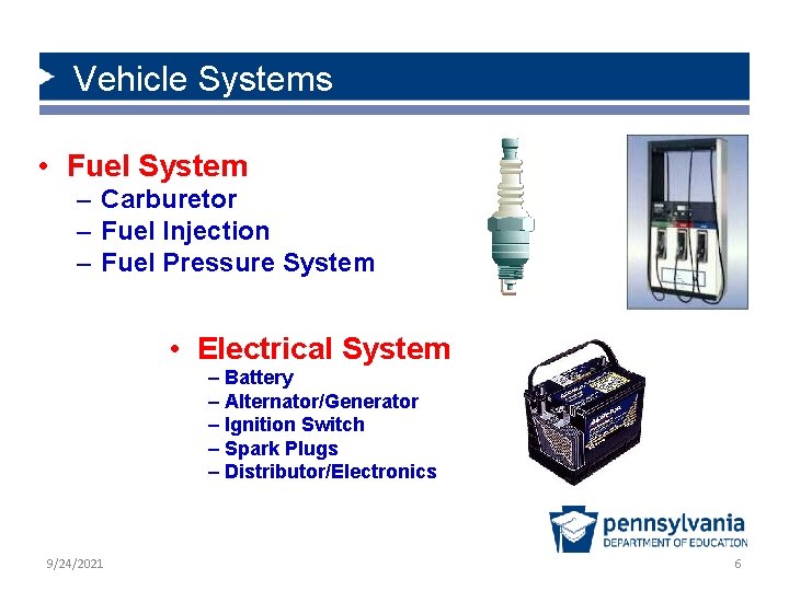 Vehicle Systems • Fuel System – Carburetor – Fuel Injection – Fuel Pressure System