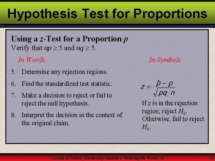 Hypothesis Test for Proportions Using a z-Test for a Proportion p Verify that np