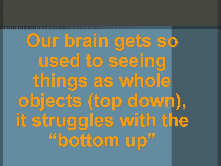 Our brain gets so used to seeing things as whole objects (top down), it