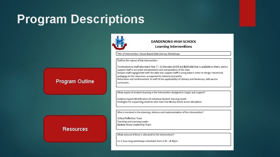 Program Descriptions Program Outline Resources 