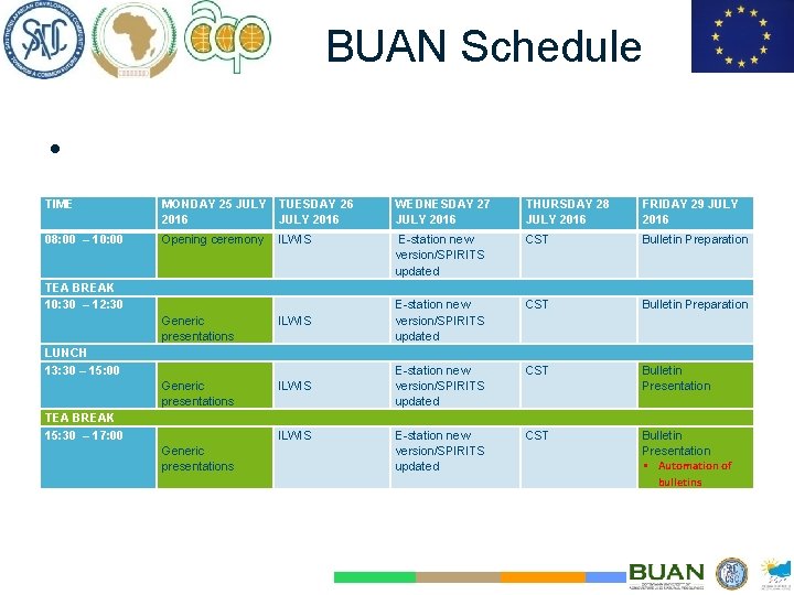 BUAN Schedule • TIME MONDAY 25 JULY TUESDAY 26 2016 JULY 2016 WEDNESDAY 27 BUAN Schedule • TIME MONDAY 25 JULY TUESDAY 26 2016 JULY 2016 WEDNESDAY 27