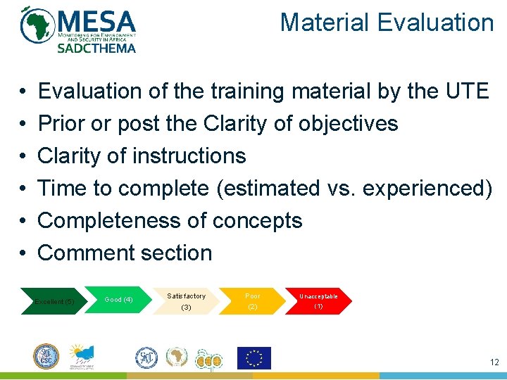 Material Evaluation • • • Evaluation of the training material by the UTE Prior Material Evaluation • • • Evaluation of the training material by the UTE Prior