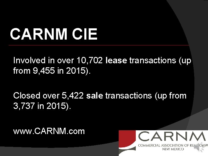 CARNM CIE Involved in over 10, 702 lease transactions (up from 9, 455 in