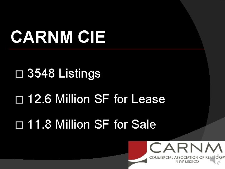 CARNM CIE � 3548 Listings � 12. 6 Million SF for Lease � 11.