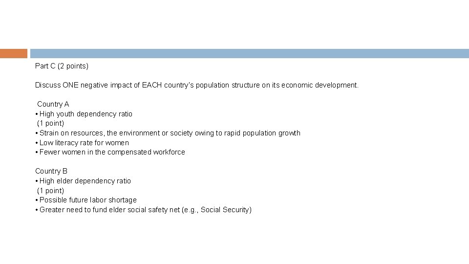 Part C (2 points) Discuss ONE negative impact of EACH country’s population structure on