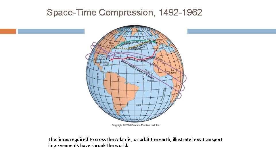 Space-Time Compression, 1492 -1962 The times required to cross the Atlantic, or orbit the