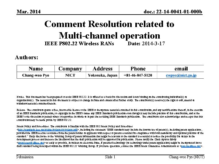 Mar. 2014 doc. : 22 -14 -0041 -01 -000 b Comment Resolution related to