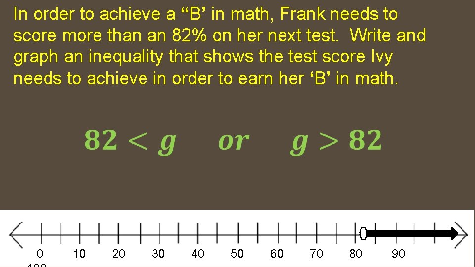 In order to achieve a “B’ in math, Frank needs to score more than