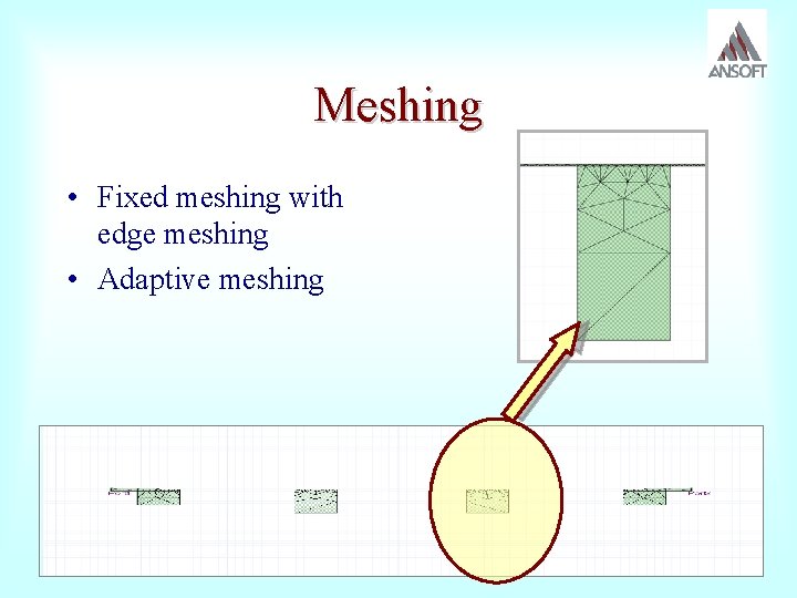 Meshing • Fixed meshing with edge meshing • Adaptive meshing 