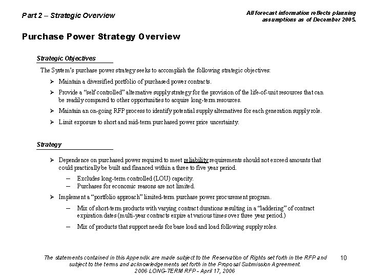 Part 2 – Strategic Overview All forecast information reflects planning assumptions as of December