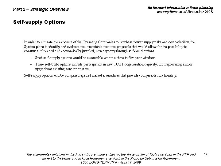 Part 2 – Strategic Overview All forecast information reflects planning assumptions as of December