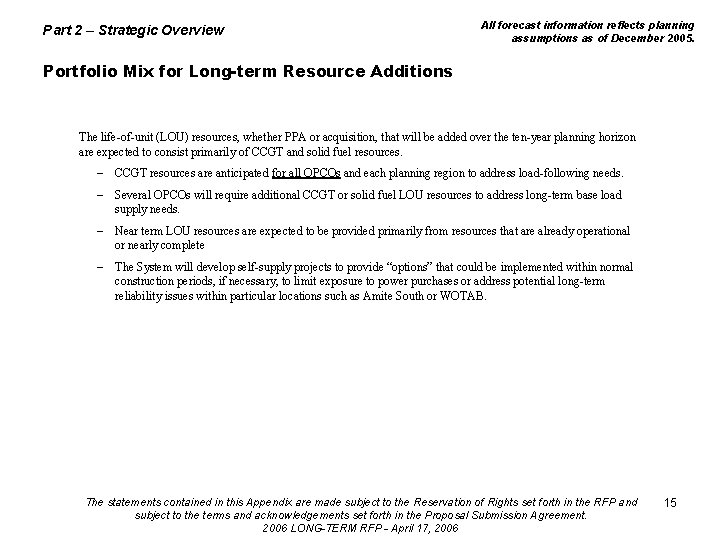 Part 2 – Strategic Overview All forecast information reflects planning assumptions as of December