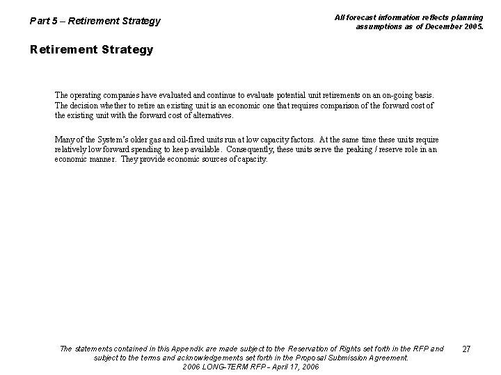 Part 5 – Retirement Strategy All forecast information reflects planning assumptions as of December