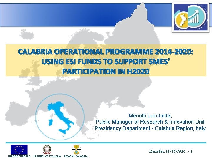 CALABRIA OPERATIONAL PROGRAMME 2014 -2020: USING ESI FUNDS TO SUPPORT SMES’ PARTICIPATION IN H