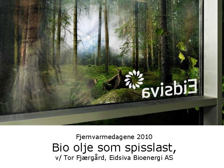 Fjernvarmedagene 2010 Bio olje som spisslast, v/ Tor Fjærgård, Eidsiva Bioenergi AS 