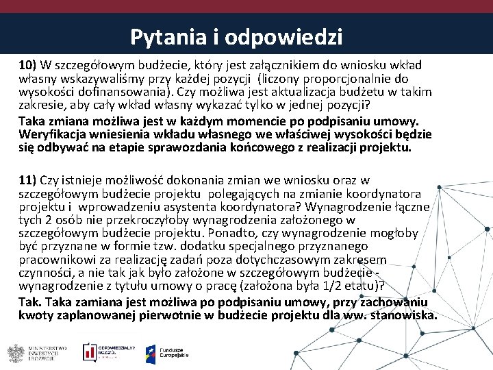 Pytania i odpowiedzi 10) W szczegółowym budżecie, który jest załącznikiem do wniosku wkład własny