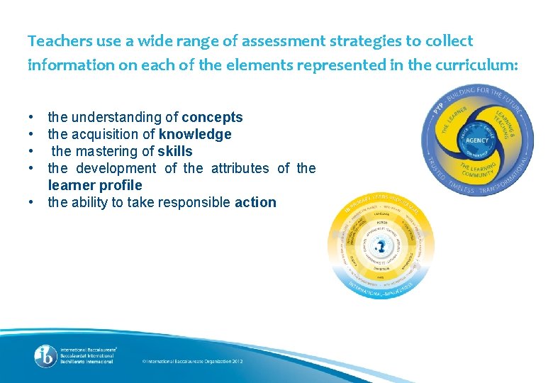 Teachers use a wide range of assessment strategies to collect information on each of