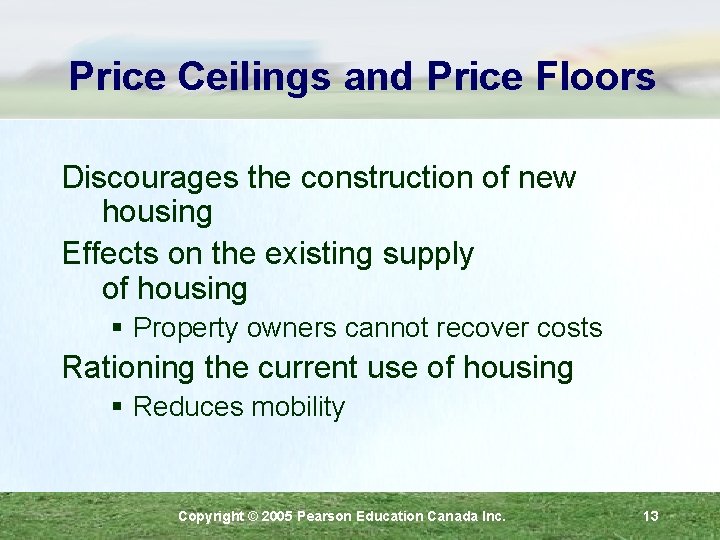 Price Ceilings and Price Floors Discourages the construction of new housing Effects on the