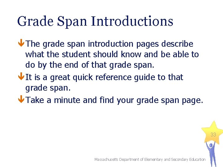 Grade Span Introductions The grade span introduction pages describe what the student should know