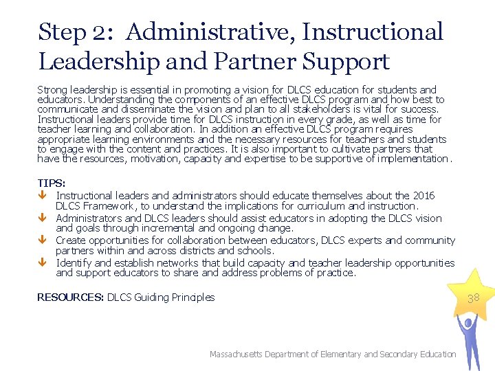 Step 2: Administrative, Instructional Leadership and Partner Support Strong leadership is essential in promoting