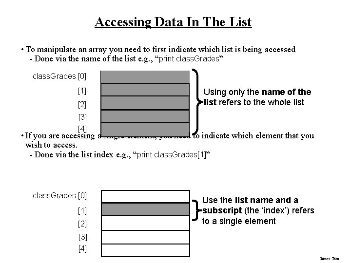 Accessing Data In The List • To manipulate an array you need to first Accessing Data In The List • To manipulate an array you need to first