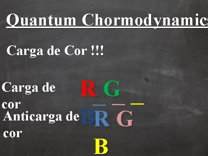Quantum Chormodynamics Carga de Cor !!! RG BR G B Carga de cor Anticarga Quantum Chormodynamics Carga de Cor !!! RG BR G B Carga de cor Anticarga