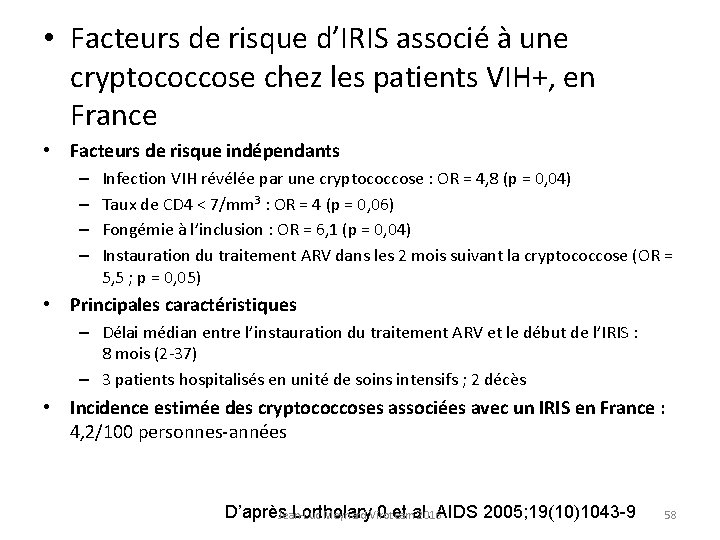  • Facteurs de risque d’IRIS associé à une cryptococcose chez les patients VIH+,