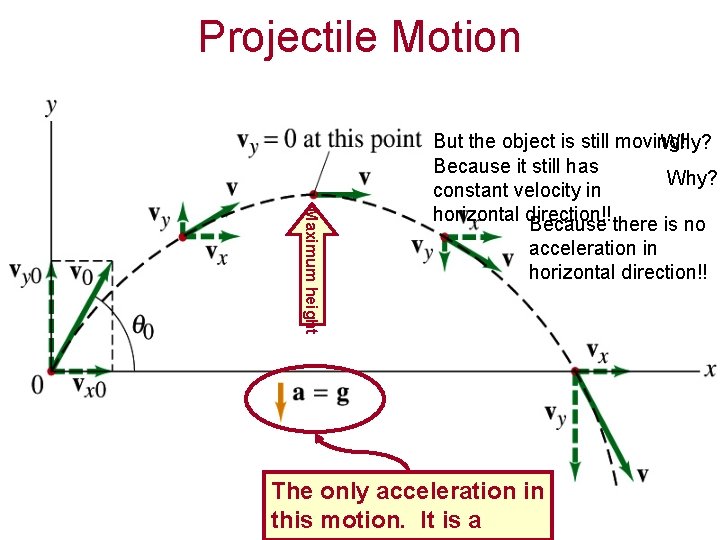 Projectile Motion Maximum height Wednesday, June 11, 2014 But the object is still moving!!