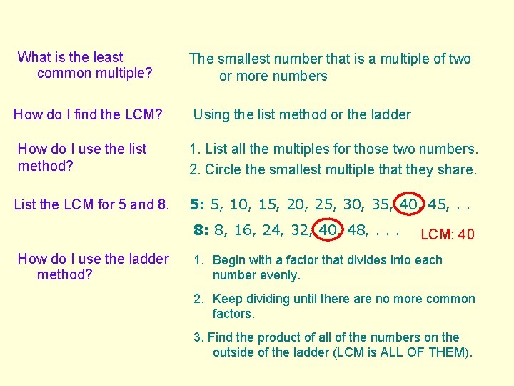 What is the least common multiple? The smallest number that is a multiple of