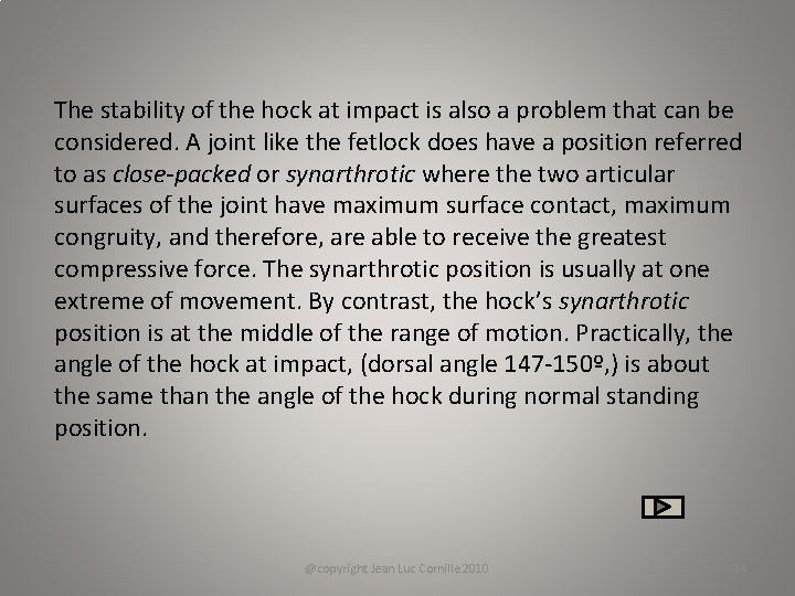 The stability of the hock at impact is also a problem that can be