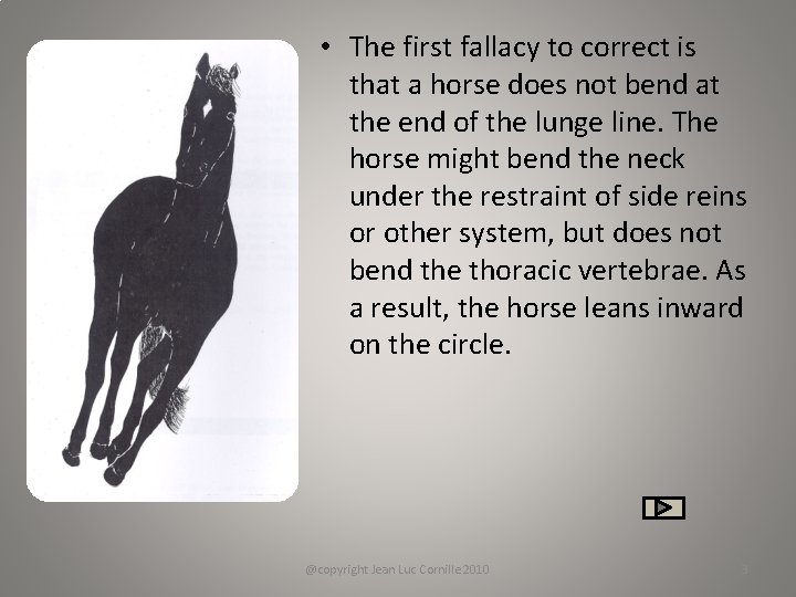  • The first fallacy to correct is that a horse does not bend