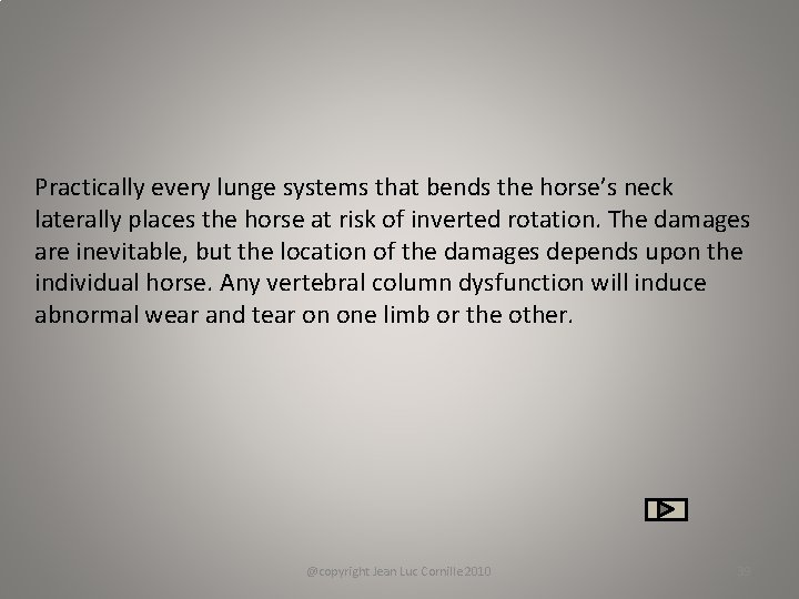 Practically every lunge systems that bends the horse’s neck laterally places the horse at