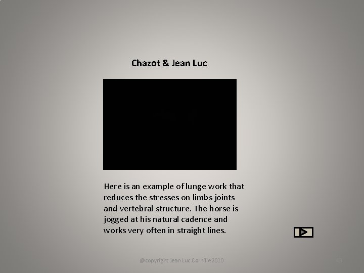 Chazot & Jean Luc Here is an example of lunge work that reduces the